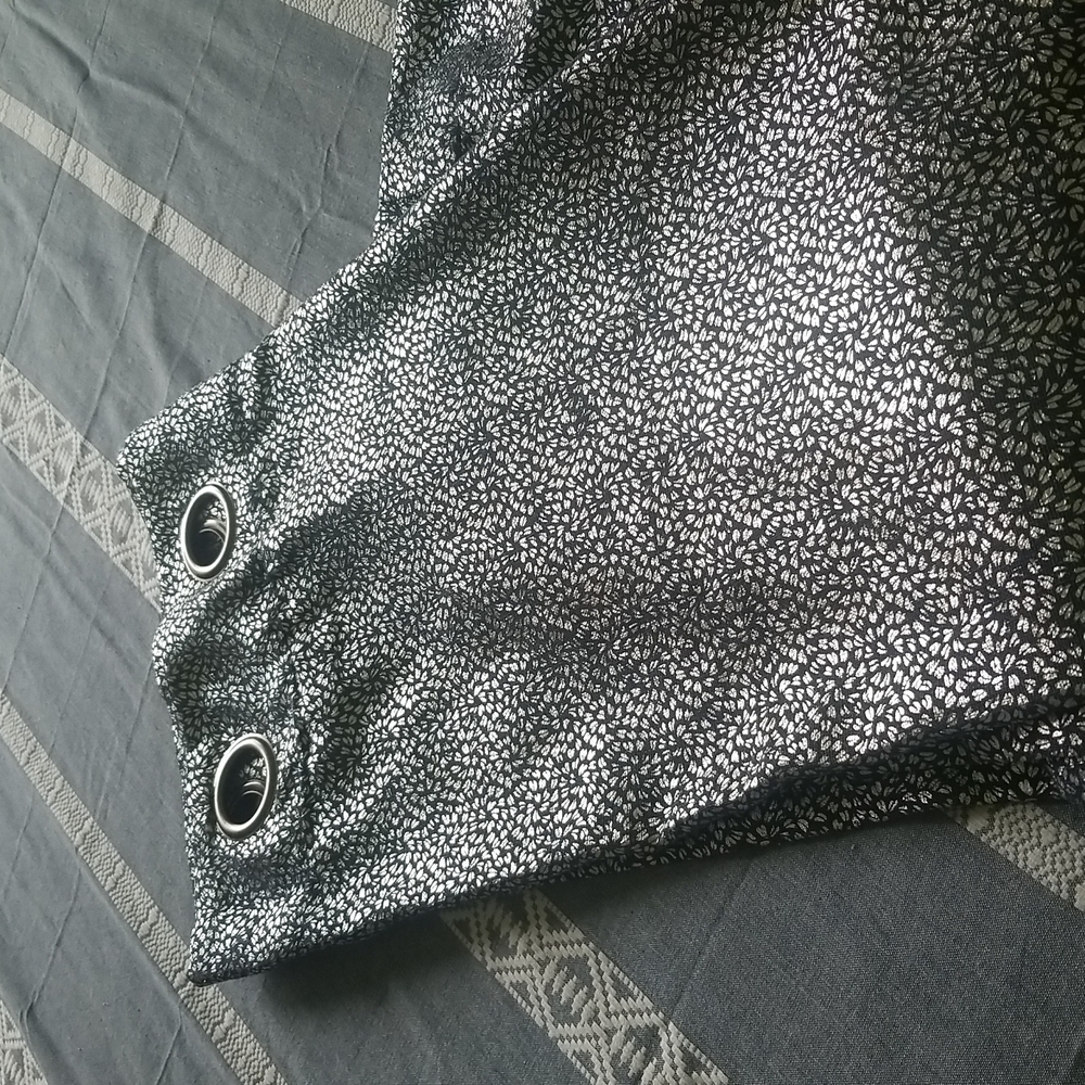 One curtain panel NWOT 100% polyester, navy blue and silver
